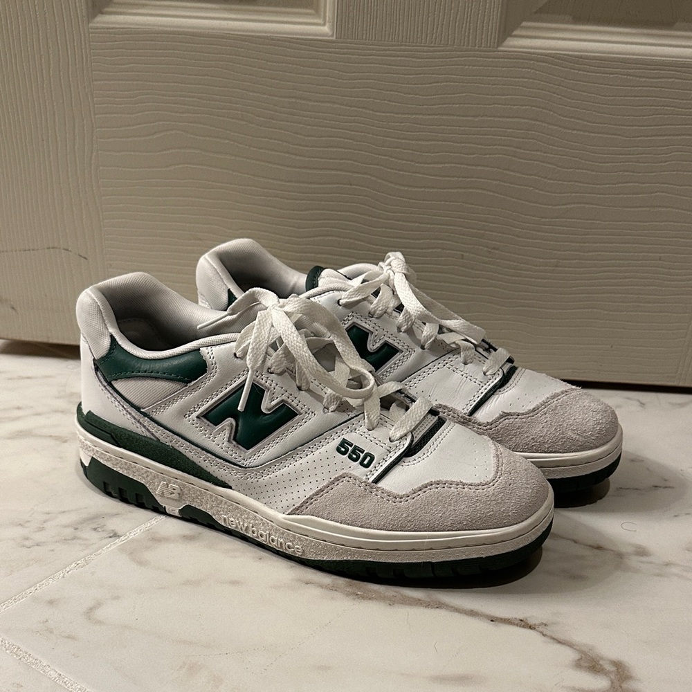New Balance 550 White and Dark Green Sneakers